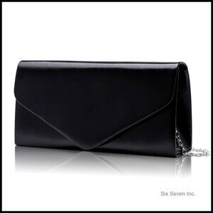 Elegant Vegan Leather Envelope Clutch with Chain Strap Formal Evening Handbag